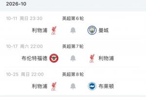 略显魔鬼利物浦未来四轮连踢现英超前四：城枪+小蜜蜂海鸥